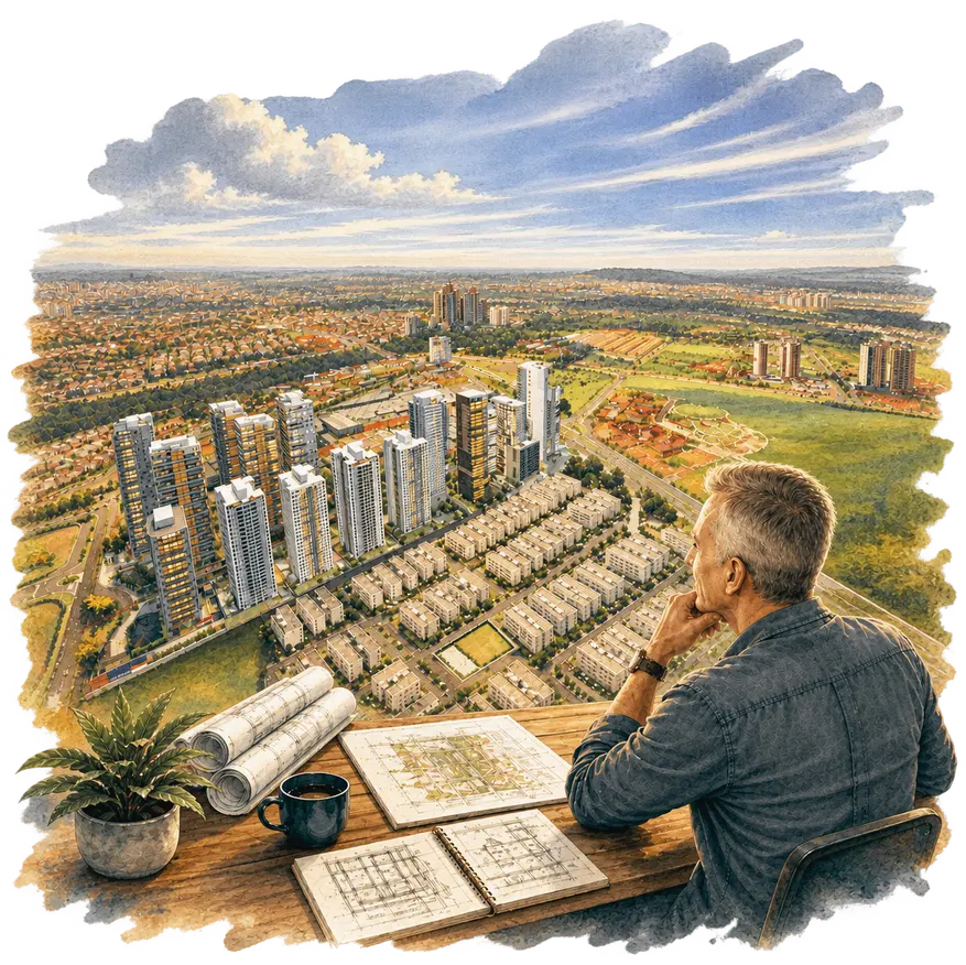 Aquarela: vista aérea de Uberlândia com novas centralidades